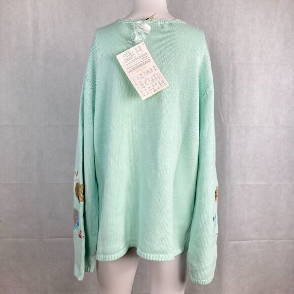 NWT So Forth Cardigan Womens Sz M Blue Green Aqua Linen Floral Beaded Sweater - Picture 2 of 11